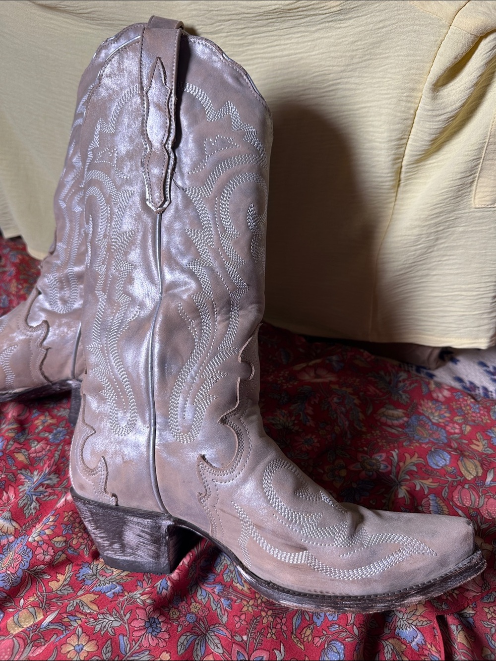 Dan Post Taupe Embroidered Western Heeled Boots
